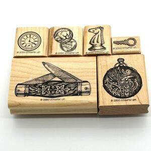 Stampin' Up! Papa's Pocket Rubber Stamps Knife Watch Key Coin Chess 2000 (6)